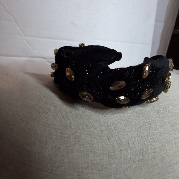 Set of 2 Jeweled Headbands Black Velvet Emerald Green  display picture 2